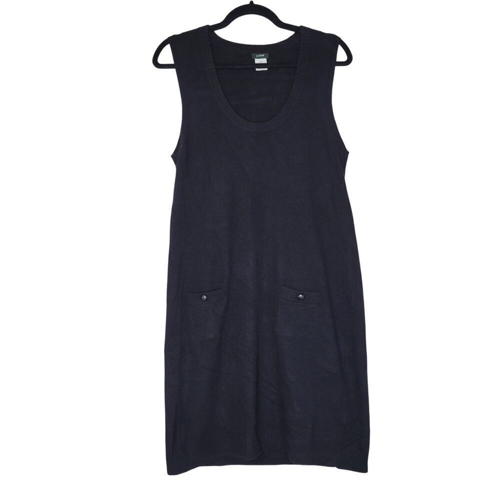 J. Crew Shift Sweater Dress Medium Black Wool Cashmere Blend Pockets Sleeveless